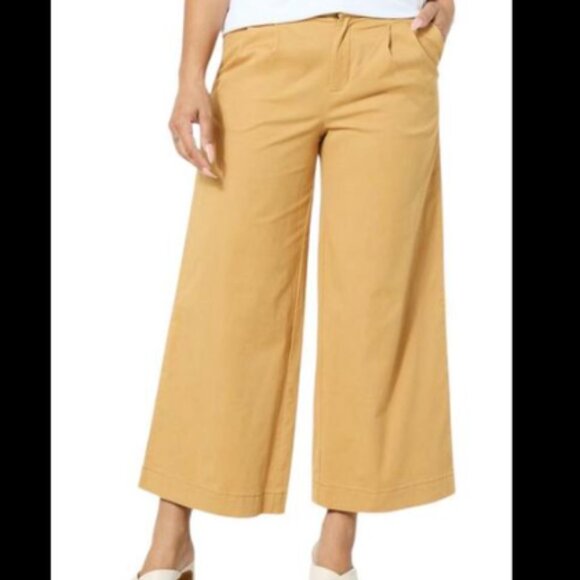 IMAN Global Chic Stretch Twill Crop Pant Pockets Camel Brown Size 8 - Picture 1 of 2